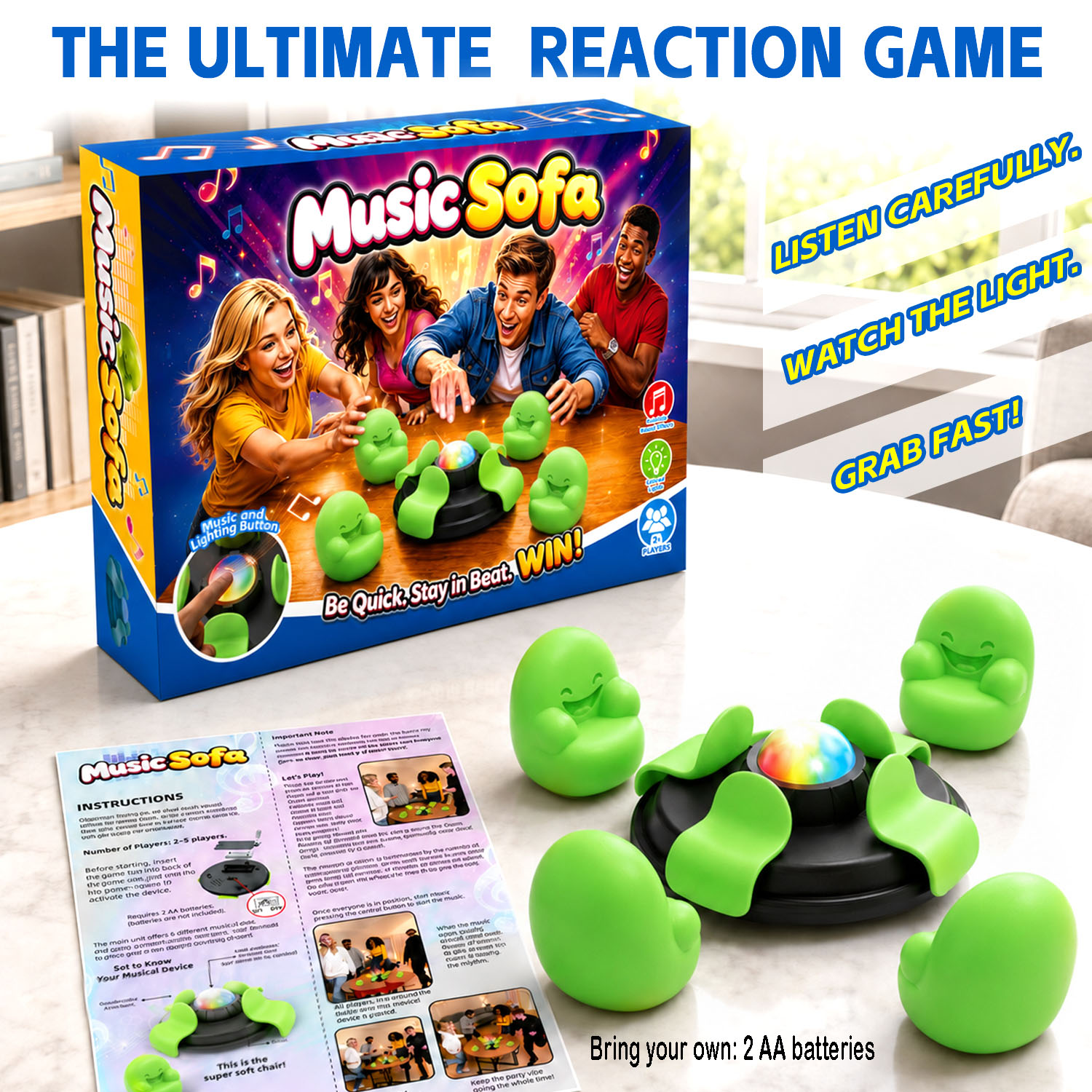 Quick Games Party - Musikalischer Kinderstuhl mit Greifspiel, Interaktives Rotierendes